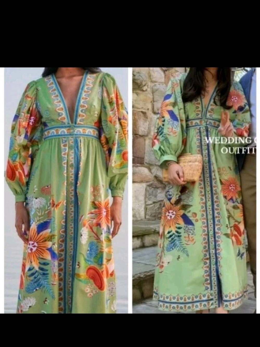 FARM Rio Green Floral V-Neck Maxi Dress